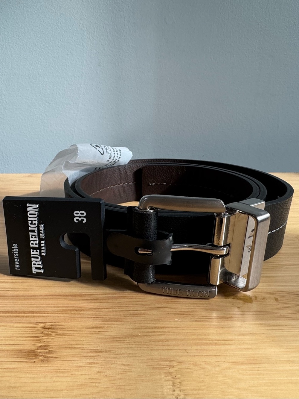 True Religion Men's Black and Brown Reversible Leather Belt